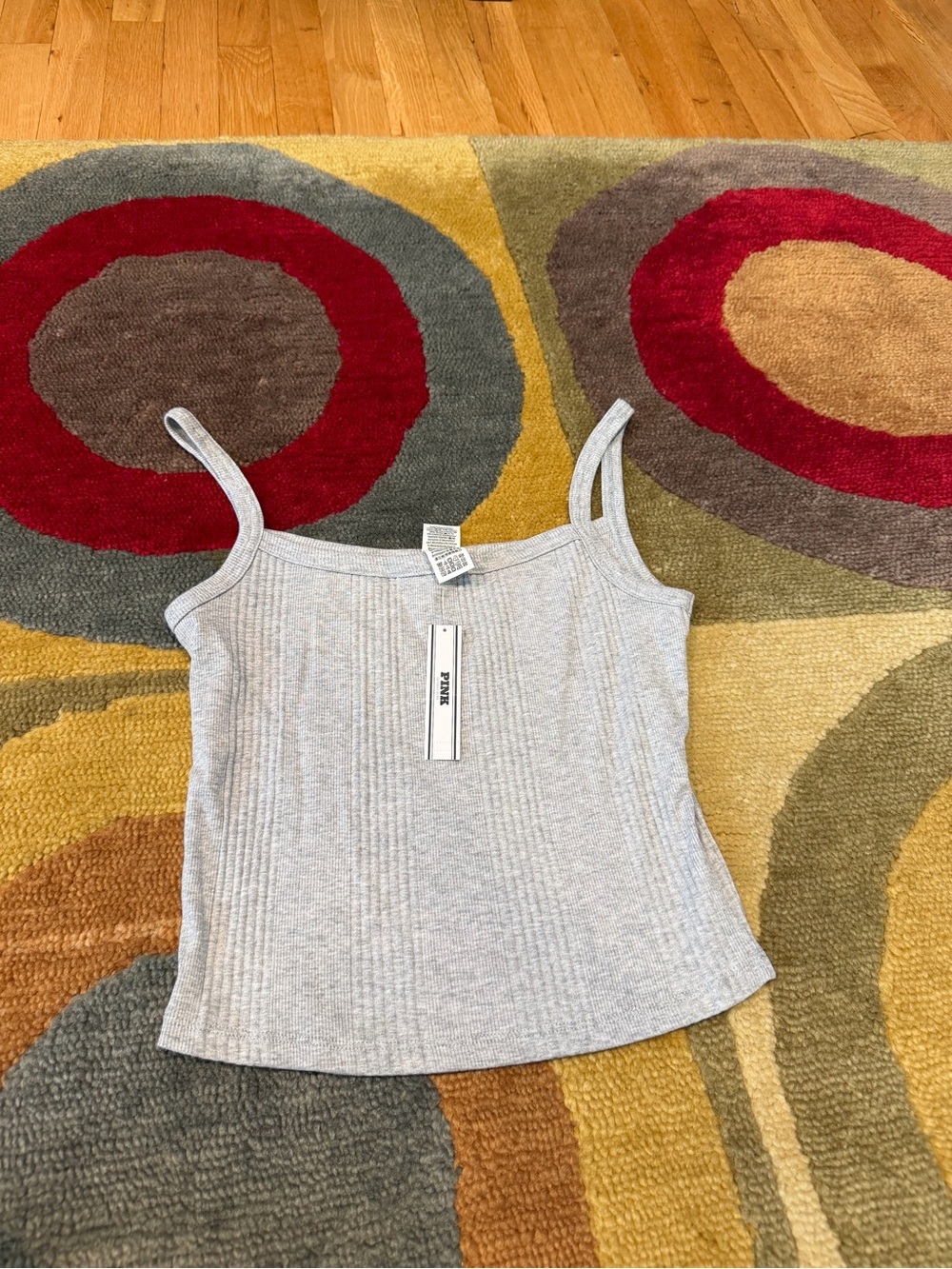 NWT Victoria’s Secret PINK Grey Ribbed Basic Tank Top Cami Back Logo Size Small